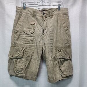 LRG Linen Cargo Shorts Mens 32 Khaki Tan Lifted Research Group Outdoor Utility